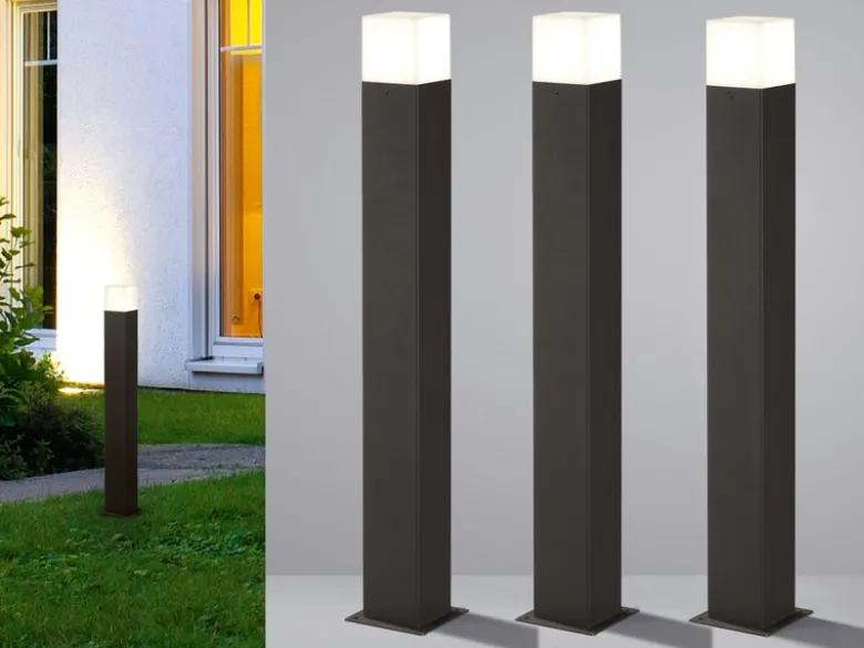 LED Pollerleuchte 3er Set in Anthrazit Höhe 80cm IP44 - Außenleuchte Wegeleuchte