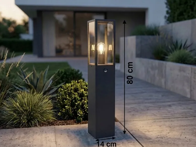 LED Pollerleuchte mit Bewegungsmelder in Anthrazit, Höhe 80cm