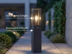 LED Pollerleuchte mit Bewegungsmelder in Anthrazit, Höhe 80cm