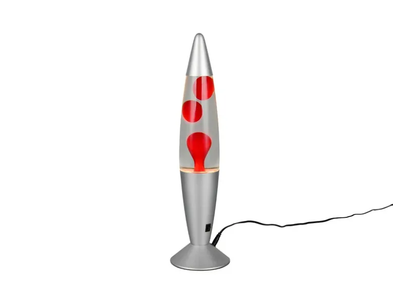 LED Raketen Lavalampe VESUV im 90er Jahre Design, Silber Rot, Höhe 41,5cm