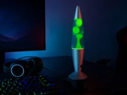 LED Raketen Lavalampe VESUV im 90er Jahre Design, Silber Grün Blau, Höhe 41,5cm