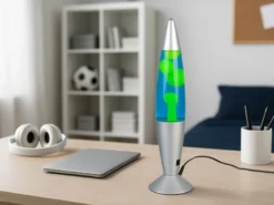 LED Raketen Lavalampe VESUV im 90er Jahre Design, Silber Grün Blau, Höhe 41,5cm