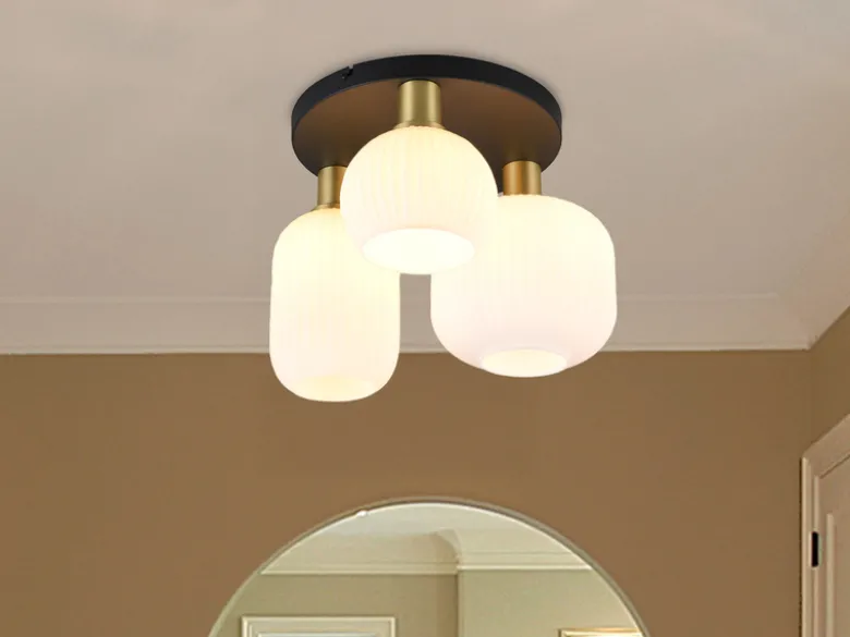 LED Retro Deckenleuchte 3-flammig mit Glasschirmen in Weiß, Ø 39cm