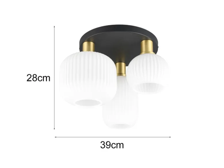 LED Retro Deckenleuchte 3-flammig mit Glasschirmen in Weiß, Ø 39cm