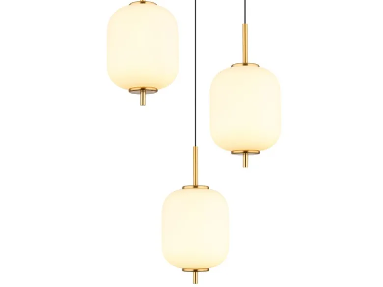 LED Retro Pendelleuchte EWALD 3-flammig aus Metall Messing & Opalglas, Ø 37,5cm
