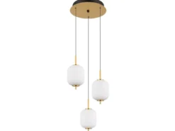 LED Retro Pendelleuchte EWALD 3-flammig aus Metall Messing & Opalglas, Ø 37,5cm
