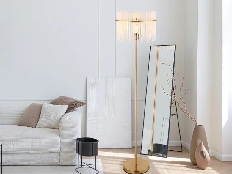LED Retro Stehleuchte mit transparenten Echtglas Stäben, Höhe 152cm