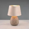 LED Retro Tischleuchte mit Samtschirm in Beige/Gold, Höhe 35cm