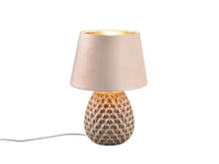 LED Retro Tischleuchte mit Samtschirm in Beige/Gold, Höhe 35cm