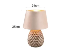 LED Retro Tischleuchte mit Samtschirm in Beige/Gold, Höhe 35cm