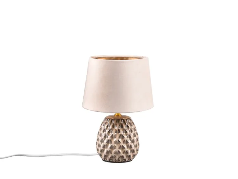 LED Retro Tischleuchte mit Samtschirm in Beige/Gold, Höhe 27cm