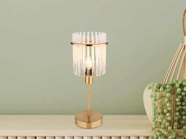 LED Retro Tischleuchte mit transparenten Echtglas Stäben, Höhe 37,5cm