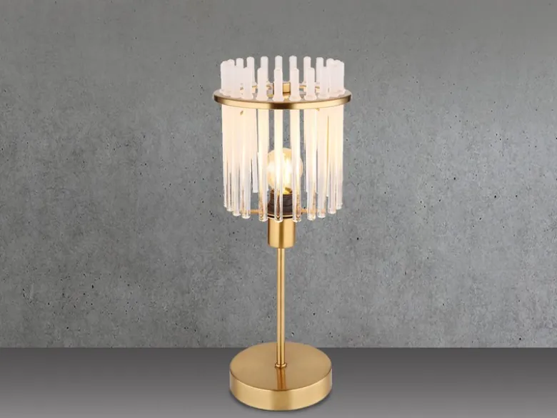 LED Retro Tischleuchte mit transparenten Echtglas Stäben, Höhe 37,5cm