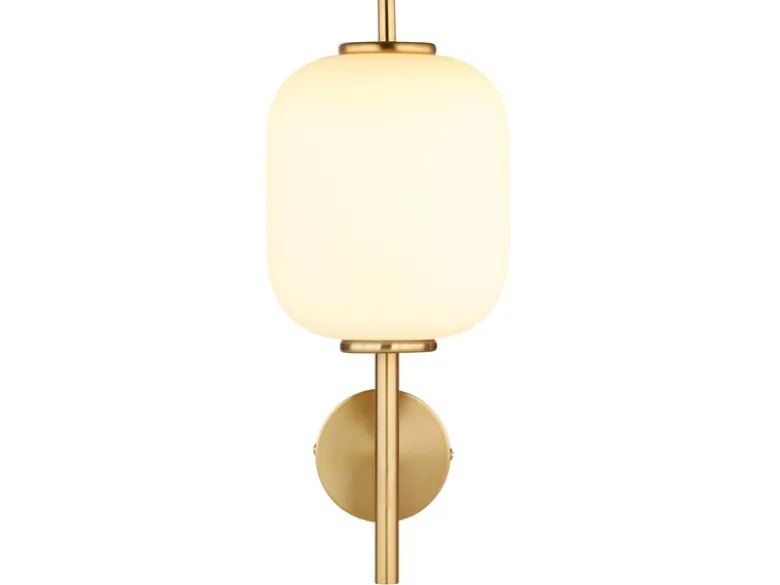 LED Retro Wandleuchte EWALD aus Metall in Messing & Opalglas, Höhe 32,5cm