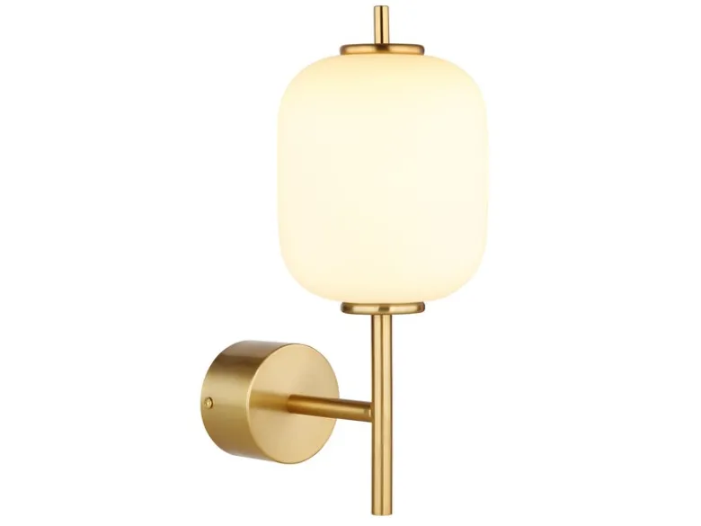 LED Retro Wandleuchte EWALD aus Metall in Messing & Opalglas, Höhe 32,5cm