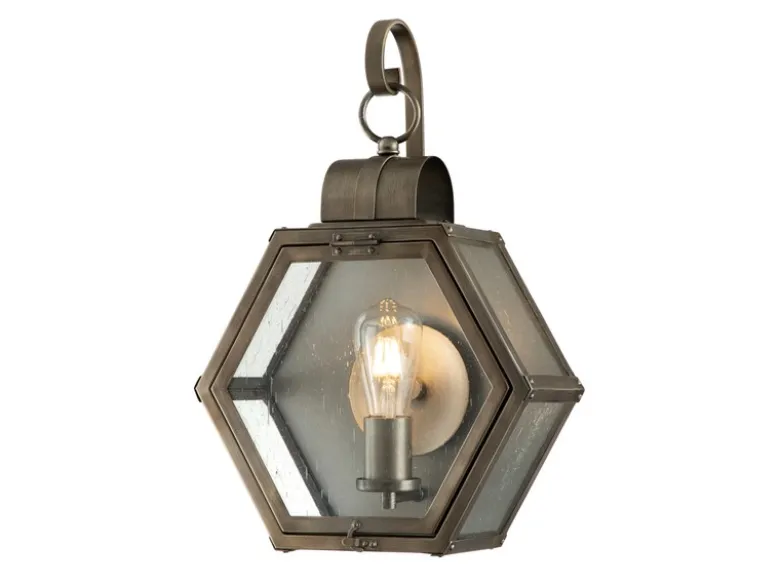 LED Rustikale Außenwand Laterne hängend sechseckig, Bronze Höhe 48cm