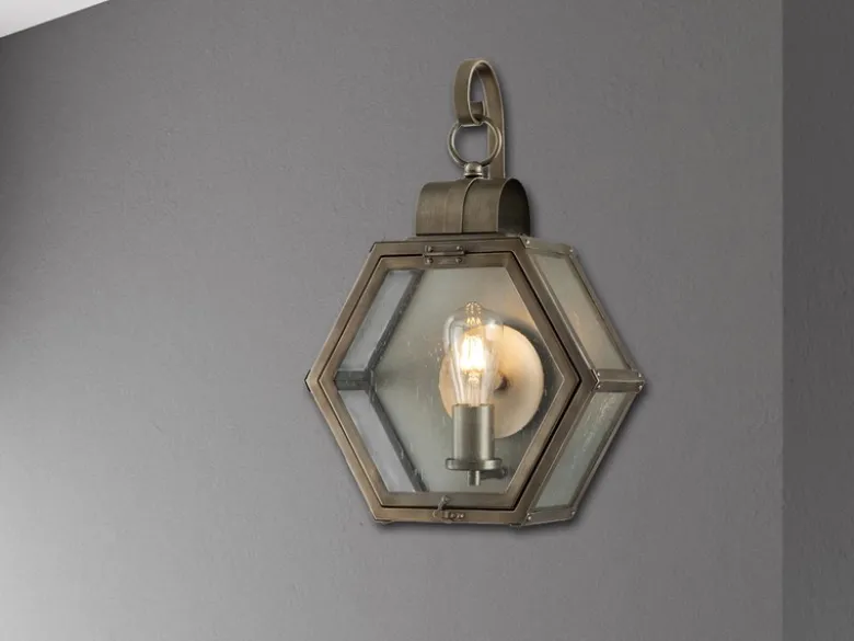 LED Rustikale Außenwand Laterne hängend sechseckig, Bronze Höhe 48cm