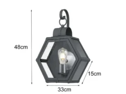 LED Rustikale Außenwand Laterne hängend sechseckig, Schwarz Höhe 48cm