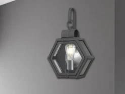 LED Rustikale Außenwand Laterne hängend sechseckig, Schwarz Höhe 42cm