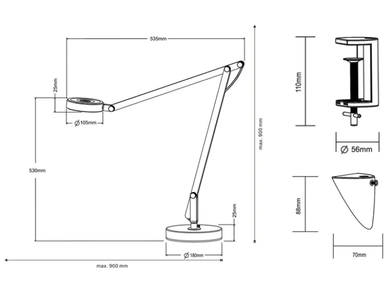 LED Schreibtischlampe AMSTERDAM Schwarz, auch zum Klemmen, Höhe max. 90cm