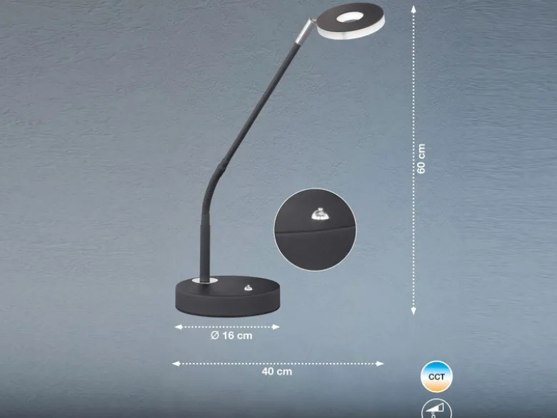 LED Schreibtischlampe DENT Schwarz mit Dimmer, Höhe 60cm
