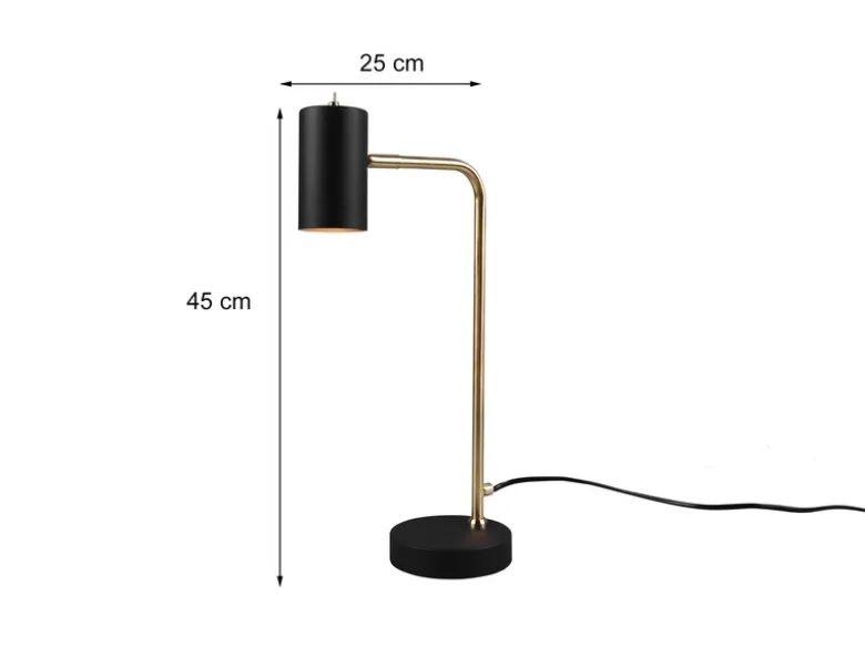 LED Schreibtischlampe in Messing / Schwarz matt, Spot schwenkbar, Höhe 45cm