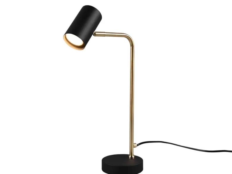 LED Schreibtischlampe in Messing / Schwarz matt, Spot schwenkbar, Höhe 45cm