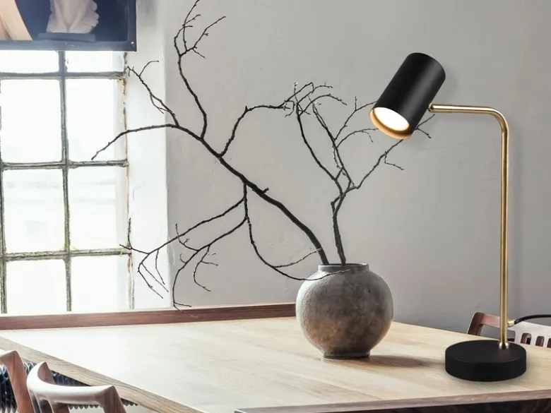 LED Schreibtischlampe in Messing / Schwarz matt, Spot schwenkbar, Höhe 45cm