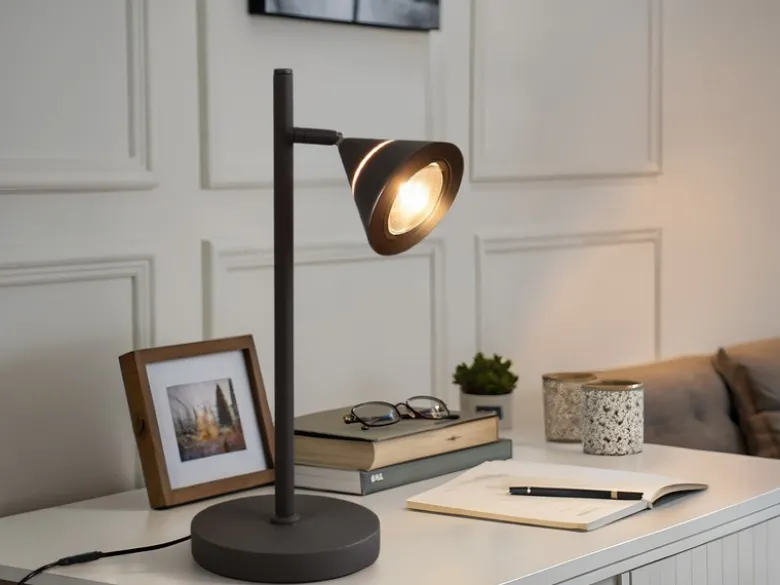 LED Schreibtischlampe ROMEO dimmbar mit schwenkbarem Spot Schwarz, Höhe 40cm