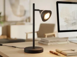 LED Schreibtischlampe ROMEO dimmbar mit schwenkbarem Spot Schwarz, Höhe 40cm