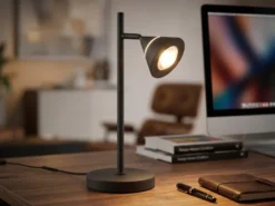 LED Schreibtischlampe ROMEO dimmbar mit schwenkbarem Spot Schwarz, Höhe 40cm
