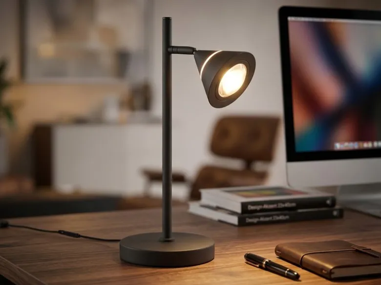 LED Schreibtischlampe ROMEO dimmbar mit schwenkbarem Spot Schwarz, Höhe 40cm