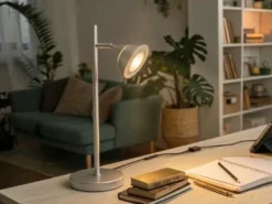 LED Schreibtischlampe ROMEO dimmbar mit schwenkbarem Spot Silber, Höhe 40cm