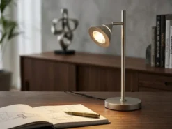 LED Schreibtischlampe ROMEO dimmbar mit schwenkbarem Spot Silber, Höhe 40cm