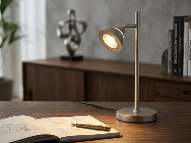 LED Schreibtischlampe ROMEO dimmbar mit schwenkbarem Spot Silber, Höhe 40cm