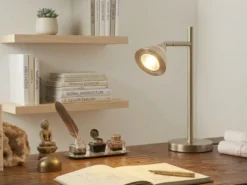 LED Schreibtischlampe ROMEO dimmbar mit schwenkbarem Spot Silber, Höhe 40cm