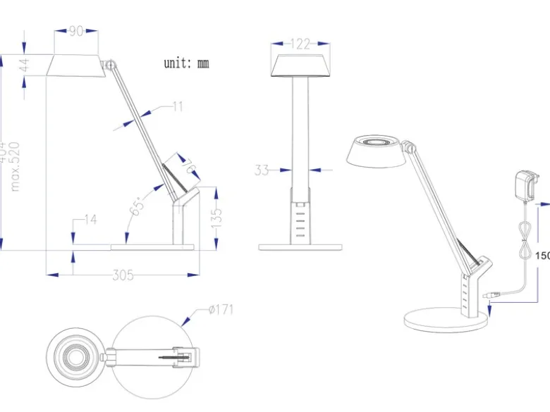 LED Schreibtischleuchte AVA dimmbar, mit USB Ladefunktion & Tageslicht, 40cm