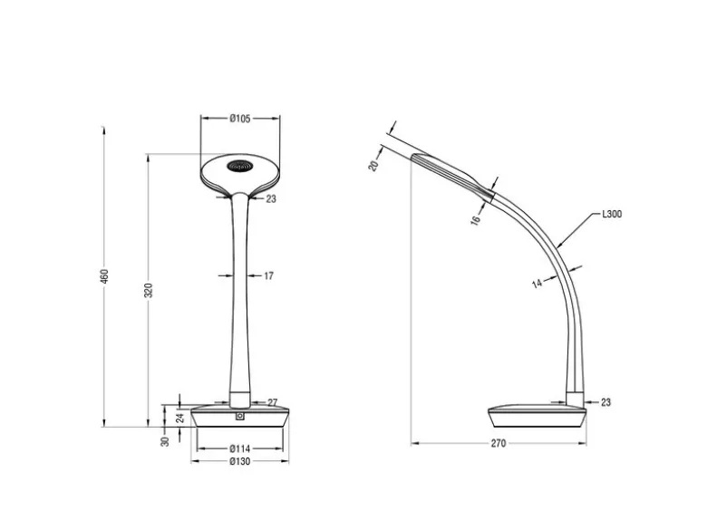 LED Schreibtischleuchte COBRA Silber, Flexgelenk & Sensordimmer, Höhe 32cm