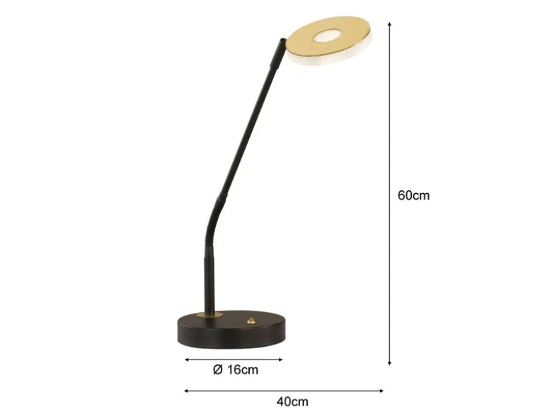 LED Schreibtischleuchte DENT Schwarz /Gold mit Dimmer, Höhe 60cm