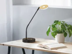 LED Schreibtischleuchte DENT Schwarz /Gold mit Dimmer, Höhe 60cm