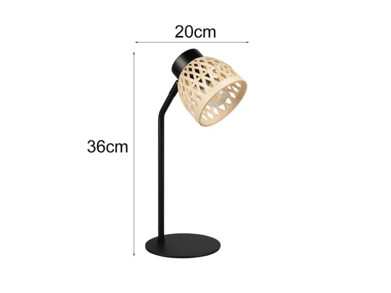 LED Schreibtischleuchte mit Korb Lampenschirm aus Bambus, Höhe 36cm