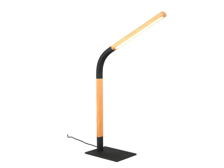LED Schreibtischleuchte NORRIS Schwarz mit Holz, Höhe 42cm