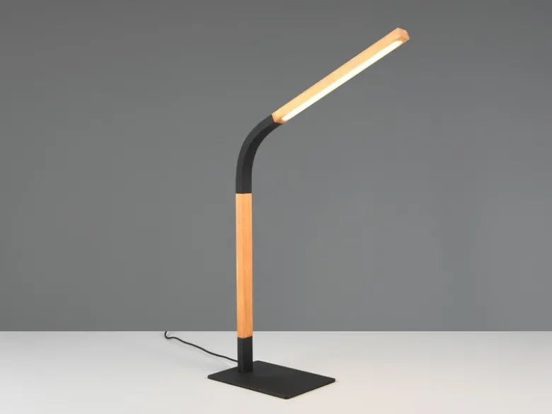 LED Schreibtischleuchte NORRIS Schwarz mit Holz, Höhe 42cm