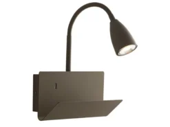 LED Schwanenhals Leselampe Braun mit Ablage & USB-Ladefunktion, B. 23cm