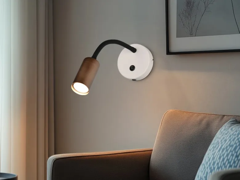 LED Schwanenhals Leselampe Coffee / Grau mit Schalter, Breite 10cm