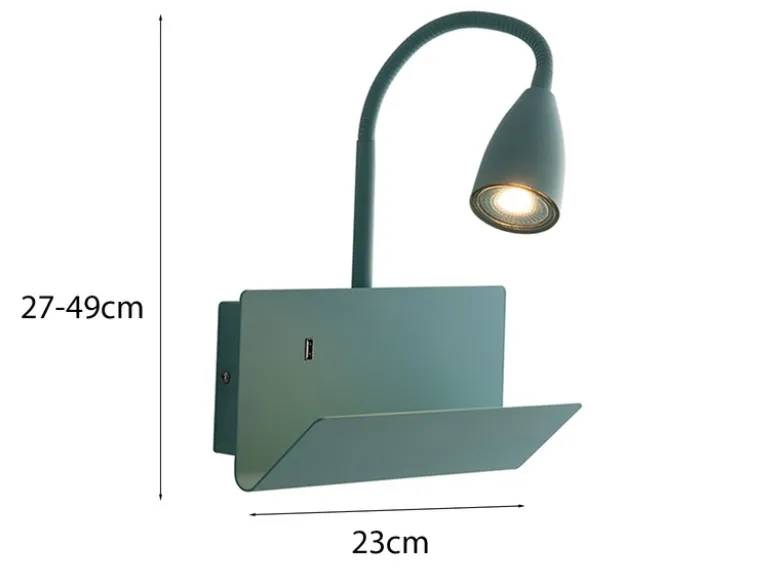 LED Schwanenhals Leselampe Grün mit Ablage & USB-Ladefunktion, B. 23cm