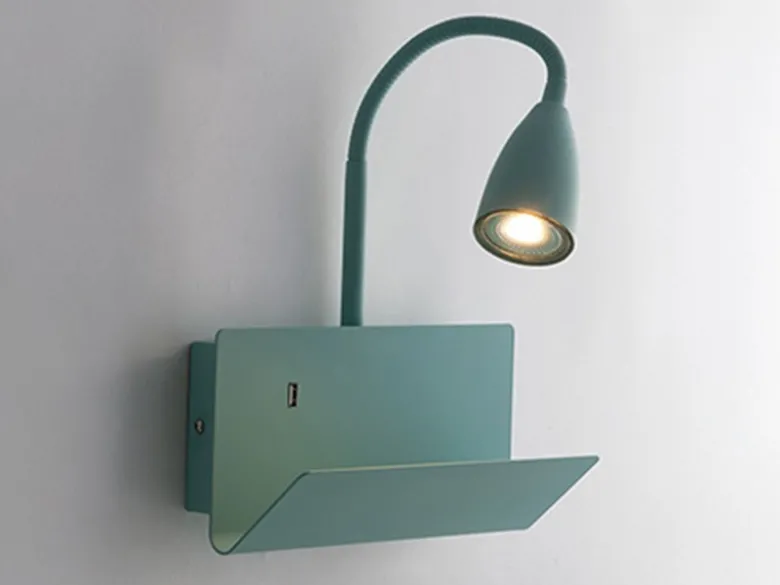 LED Schwanenhals Leselampe Grün mit Ablage & USB-Ladefunktion, B. 23cm
