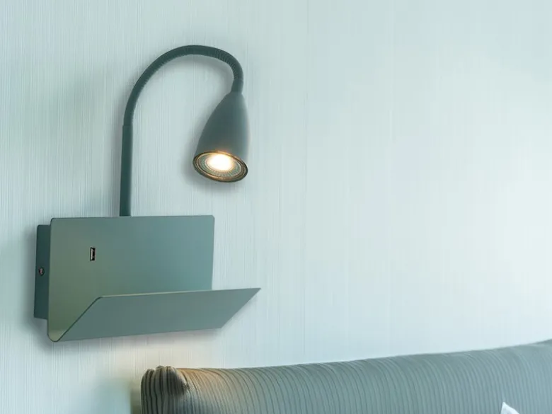 LED Schwanenhals Leselampe Grün mit Ablage & USB-Ladefunktion, B. 23cm
