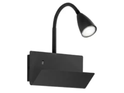 LED Schwanenhals Leselampe Schwarz mit Ablage & USB-Ladefunktion, B. 23cm