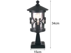 LED Sockel Laterne aus Alu im Landhausstil, Schwarz Höhe 34cm